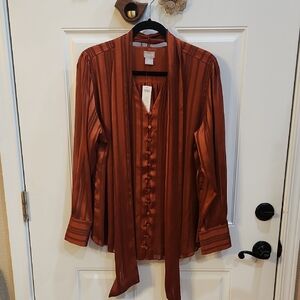 NWT Chico's Copper Striped Button-Up Blouse